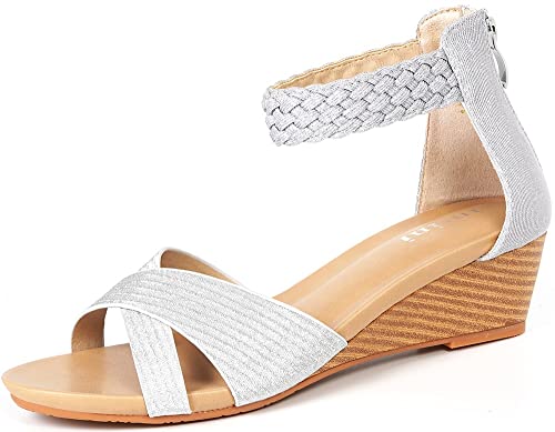 Gaatpot Sandalen Damen Sandaletten Sommer Sandale Bequem Freizeit Sandalette mit Keilabsatz Zehentrenner Elegant Silber 38EU= 39CN von Gaatpot