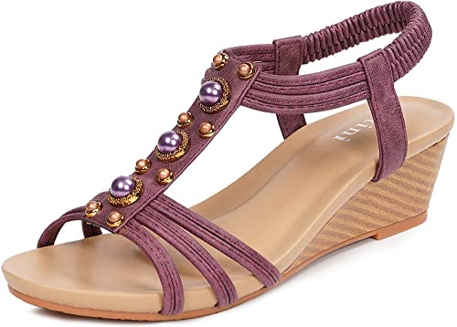 Gaatpot Sandalen Damen Sandaletten Sommer Sandale Bequem Freizeit Sandalette mit Keilabsatz Zehentrenner Elegant Violett 36EU=38CN von Gaatpot