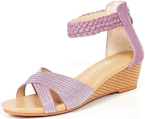 Gaatpot Sandalen Damen Sandaletten Sommer Sandale Bequem Freizeit Sandalette mit Keilabsatz Zehentrenner Elegant Violett 41EU= 42CN von Gaatpot