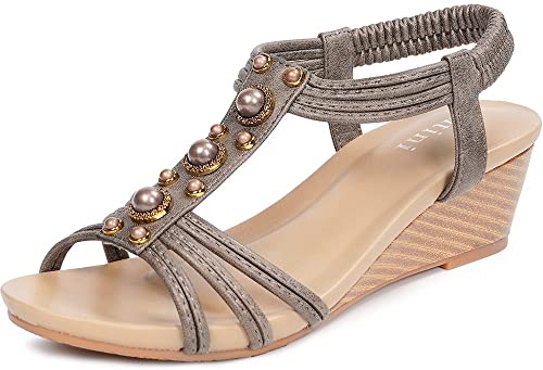 Gaatpot Sandaletten Damen Sommer Sandale Bequem Freizeit Sandalen mit Keilabsatz Zehentrenner Elegant Vielseitig Braun 35EU=37CN von Gaatpot