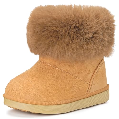 Gaatpot Stiefel Baby Mädchen Winterstiefel Wärme Gefütterte Schneestiefel Kinder Schlupfstiefel Winter Bequem Rutschfest Weichsohlen Schuhe Khaki 23EU=24CN von Gaatpot