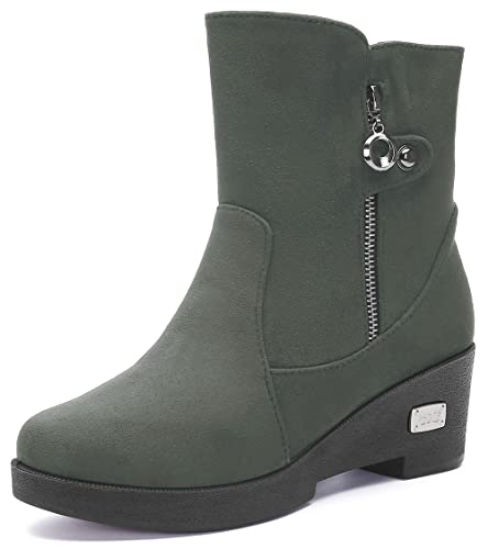 Gaatpot Stiefel Damen Winter Stiefeletten Warm Gefüttert Schneestiefel Mit Keilabsatz Reißverschluss Rutschfest Boots Schuhe Grau EU40=CN41 (255) von Gaatpot