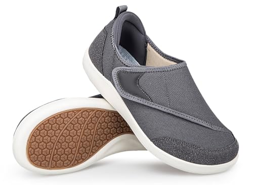 Gaatpot Verbands Schuhe Herren Extra Weit für Geschwollene Füße Senioren Schuhe Mit Klettverschluss Leichte Walkingschuhe Bequemer Dunkelgrau 43 von Gaatpot