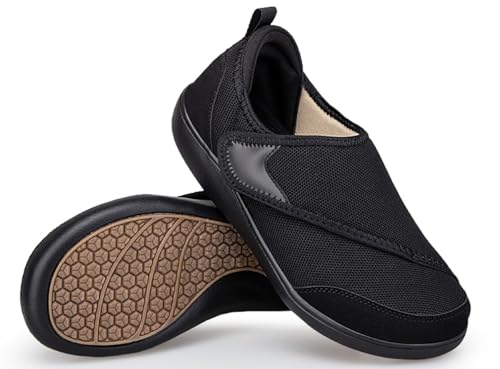 Gaatpot Verbandsschuhe Damen Hausschuhe Herren Extra Weit mit Klettverschluss für Arthritis Geschwollen Leichte Freizeit Senioren Schuhe Schwarz 37 von Gaatpot