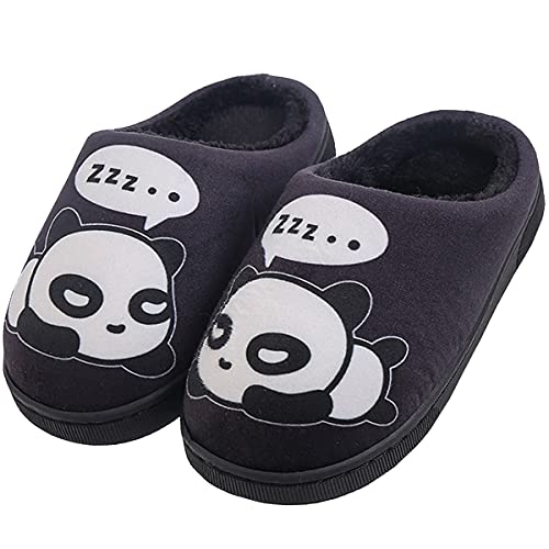 Winter Pantoffeln Damen Herren Warme Plüsch Hausschuhe Mädchen Jungen Home Rutschfeste Cartoon Panda Slippers Schwarz 29/30 EU = 30/31 CN(210/220) von Gaatpot