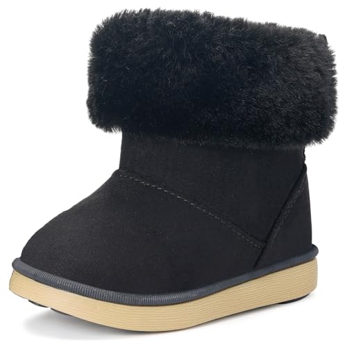 Gaatpot Winterschuhe Mädchen Wärme Gefütterte Stiefel Schneestiefel Kinder Jungen Stiefeletten Schlupfstiefel Weichsohlen Hasen Ohren Schuhe Schwarz 27EU=28CN von Gaatpot