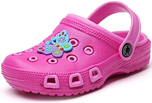 Kinder Clogs Pantoletten Gartenschuhe Mädchen Jungen Sandalen Hausschuhe Slip On Gartenclogs Outdoor Flach Geschlossene Strand Sandale Schuhe Sommer Pink(Funny) 24.5 EU / 25 CN von Gaatpot