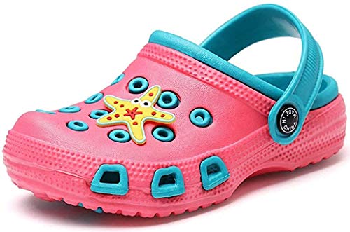 Kinder Clogs Pantoletten Gartenschuhe Mädchen Jungen Sandalen Hausschuhe Slip On Gartenclogs Outdoor Flach Geschlossene Strand Sandale Schuhe Sommer Pink (Paradise) 29 EU / 30 CN von Gaatpot