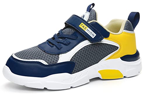 Gaatpot Turnschuhe Kinder Sportschuhe Laufschuhe Jungen Mädchen Sneakers Leicht Klettverschluss Tennisschuhe Atmungsaktiv Mesh Freizeit Schuhe Grau Gelb#2 29 EU = 30 CN von Gaatpot