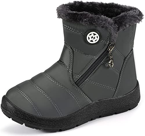 Kinder Winterschuhe Jungen Mädchen Winterstiefel Schneestiefel Wasserdicht Warm gefütterte Schlupfstiefel Schuhe Grau#2 33 EU/34 CN von Gaatpot