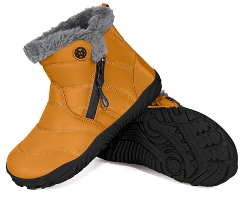Gaatpot Unisex Kinder Winterschuhe Warm Gefütterte Schneestiefel mit Zip, Ockergelb, EU36 von Gaatpot