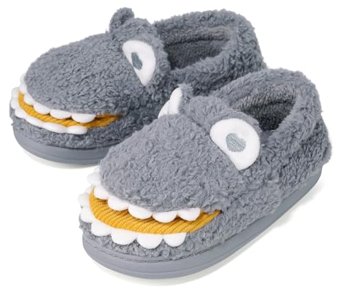 Pantoffeln Kinder Hausschuh Mädchen Jungen Plüsch Baumwoll Weich und Warme Cartoon Winter Slippers Grau 200=28-29EU von Gaatpot