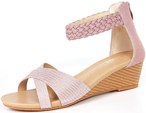 Gaatpot Sandalen Damen Sandaletten Sommer Sandale Bequem Freizeit Sandalette mit Keilabsatz Zehentrenner Elegant Rosa 38EU= 39CN von Gaatpot