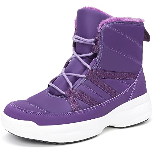 Stiefel Damen Schneeschuhe Stiefeletten Warm Gefütterte Winterschuh Schnürstiefel Stiefelchen Outdoor rutschfest Kurz Boots Schuhe Violett EU41 von Gaatpot