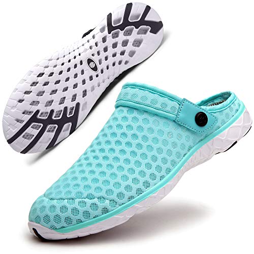 Unisex Clogs Hausschuhe Atmungsaktiv Mesh Pantoletten Sommer Beach Freizeit Schuhe rutschfest Weiche Sohle Sandalen für Damen Herren Himmelblau36 von Gaatpot