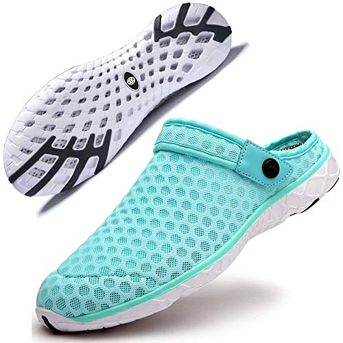 Unisex Clogs Hausschuhe Atmungsaktiv Mesh Pantoletten Sommer Beach Freizeit Schuhe rutschfest Weiche Sohle Sandalen für Damen Herren Himmelblau43 von Gaatpot