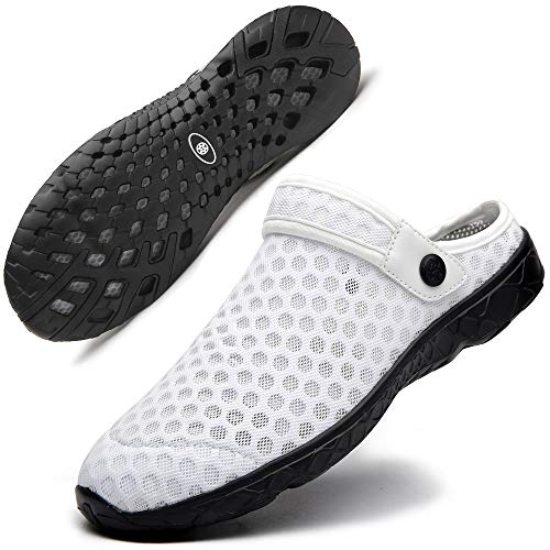 Unisex Clogs Hausschuhe Atmungsaktiv Mesh Pantoletten Sommer Beach Freizeit Schuhe rutschfest Weiche Sohle Sandalen für Damen Herren Weiß 40 von Gaatpot