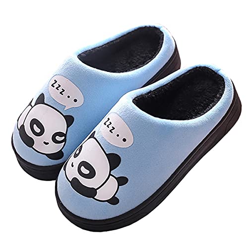 Winter Pantoffeln Damen Herren Warme Plüsch Hausschuhe Mädchen Jungen Home Rutschfeste Cartoon Panda Slippers Blau 29/30 EU = 30/31 CN(210/220) von Gaatpot