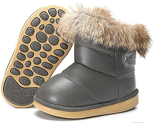 Winterschuhe Mädchen Jungen Warmer Stiefel Baby Gefütterte Stiefelchen Stiefelette Wasserdichte Kinderstiefel Weichsohlen Winter Boots Dunkelgrau 25 EU =26CN von Gaatpot