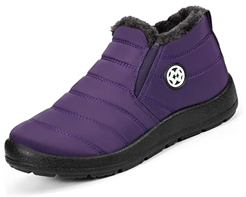 Winterstiefel Damen Stiefelette Wasserdicht Winterschuhe Gefüttert Warm Kurzschaft Stiefel,Blau Violett Gr.36 von Gaatpot