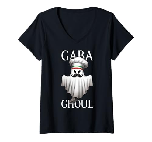 Damen GABA Ghoul Cute Ghost Deli Meat Lustiges gruseliges Halloween T-Shirt mit V-Ausschnitt Damen GABA Ghoul Cute Ghost Deli Meat Lustiges gruseliges Halloween T-Shirt mit V-Ausschnitt von Gabagool Meme Italian Pork Gaba Ghoul Halloween