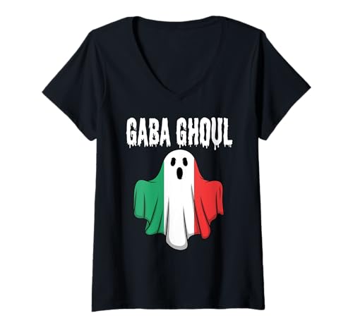 Damen GABA Ghoul Ghost Deli Meat Lustig Gruselig Halloween Italien T-Shirt mit V-Ausschnitt Damen GABA Ghoul Ghost Deli Meat Lustig Gruselig Halloween Italien T-Shirt mit V-Ausschnitt von Gabagool Meme Italian Pork Gaba Ghoul Halloween
