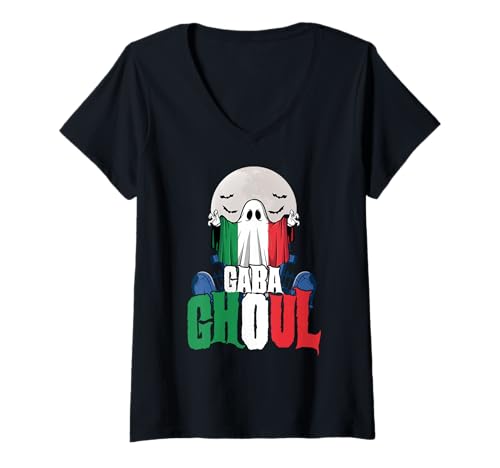 Damen GABA Ghoul Ghost Italian Meat Lustiges gruseliges Halloween T-Shirt mit V-Ausschnitt Damen GABA Ghoul Ghost Italian Meat Lustiges gruseliges Halloween T-Shirt mit V-Ausschnitt von Gabagool Meme Italian Pork Gaba Ghoul Halloween