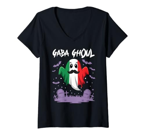 Damen GABA Ghoul Italian Ghost Deli Meat Lustiges gruseliges Halloween T-Shirt mit V-Ausschnitt Damen GABA Ghoul Italian Ghost Deli Meat Lustiges gruseliges Halloween T-Shirt mit V-Ausschnitt von Gabagool Meme Italian Pork Gaba Ghoul Halloween