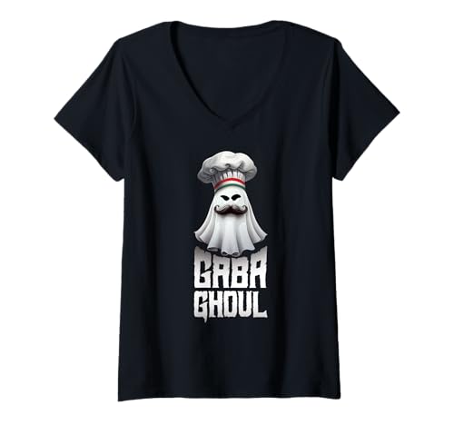 Damen GABA Ghoul Meme Ghost Deli Meat Lustiges gruseliges Halloween T-Shirt mit V-Ausschnitt Damen GABA Ghoul Meme Ghost Deli Meat Lustiges gruseliges Halloween T-Shirt mit V-Ausschnitt von Gabagool Meme Italian Pork Gaba Ghoul Halloween