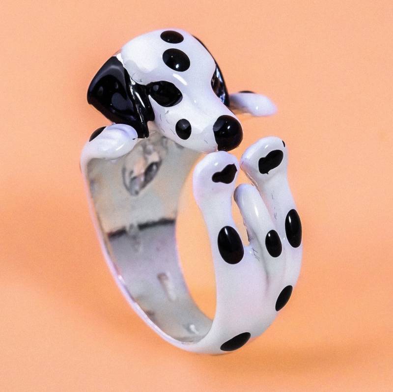 Dalmatiner-Ring Aus Silber 925, Möglichkeit Zur Gravur Des Hundenamens Und Anpassbarer Emaille, Hergestellt in Italien, Hundeumarmung Dalmatiner-Ring Aus Silber 925, Möglichkeit Zur Gravur Des Hundenamens Und Anpassbarer Emaille, Hergestellt in Italien, Hundeumarmung von GabboDesign