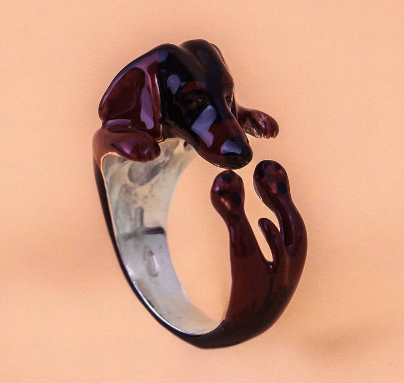 Silberner Dackelring, Personalisiert Mit Dem Eingravierten Namen, Handgefertigt Und Gefärbt in Italien. Geschenk Silberner Dackelring, Personalisiert Mit Dem Eingravierten Namen, Handgefertigt Und Gefärbt in Italien. Geschenk von GabboDesign