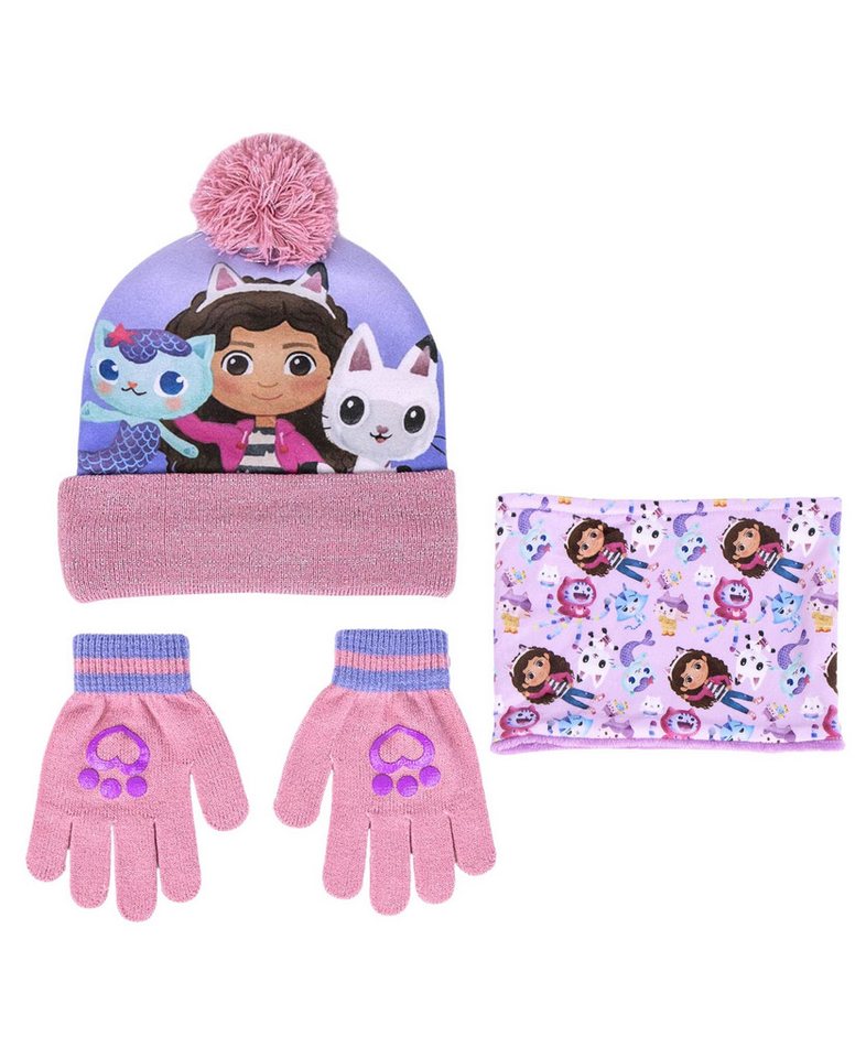 Gabby's Dollhouse Bommelmütze Dreamworks (3-St) Mädchen Winter-Set Mütze Einheitsgröße 2-5 Jahre von Gabby's Dollhouse