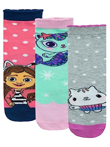 Gabby's Dollhouse Socken 3er Pack | Mercat Und Cakey Cat Mädchen Socken | Baumwollsocken | 3er-Pack bunte Kindersocken | Offizielles Merchandise | Size 31-36 von Gabby’s Dollhouse