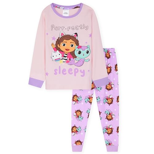 Gabbys Dollhouse Schlafanzüge für Mädchen - 2-teiliges langes Pyjama-Set(Lila, 3-4 Jahre) von DREAMWORKS GABBY'S DOLLHOUSE