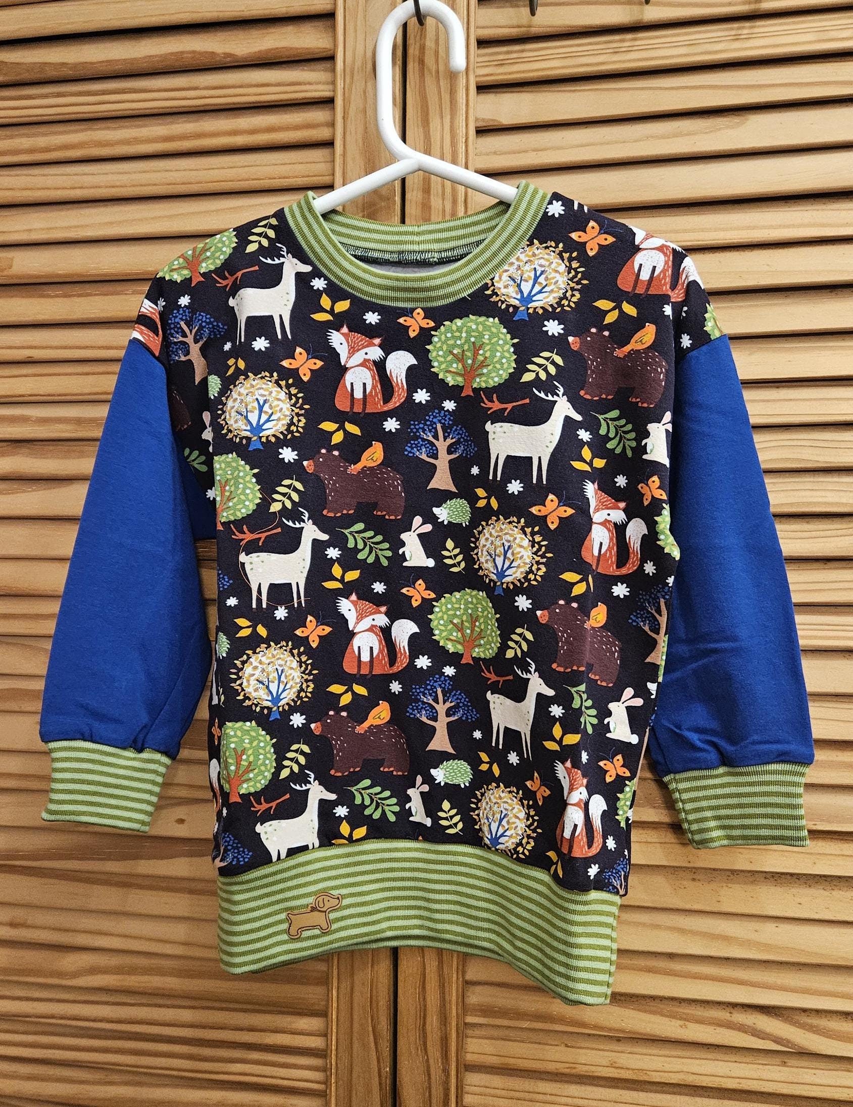 Baumwoll-Langarmshirt Waldtiere Mit Bündchen, in Größe 104 von GabisSchatzkiste