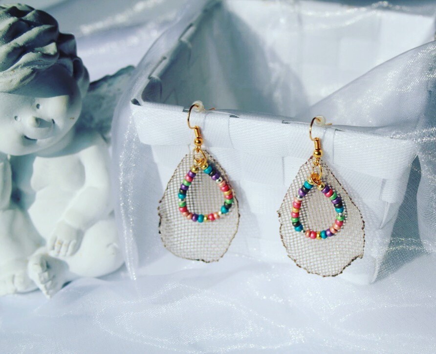 Bunte Stoff Ohrringe/ Herbst Schmuck/ Perlen Haken Handgemachte von Gabiworks