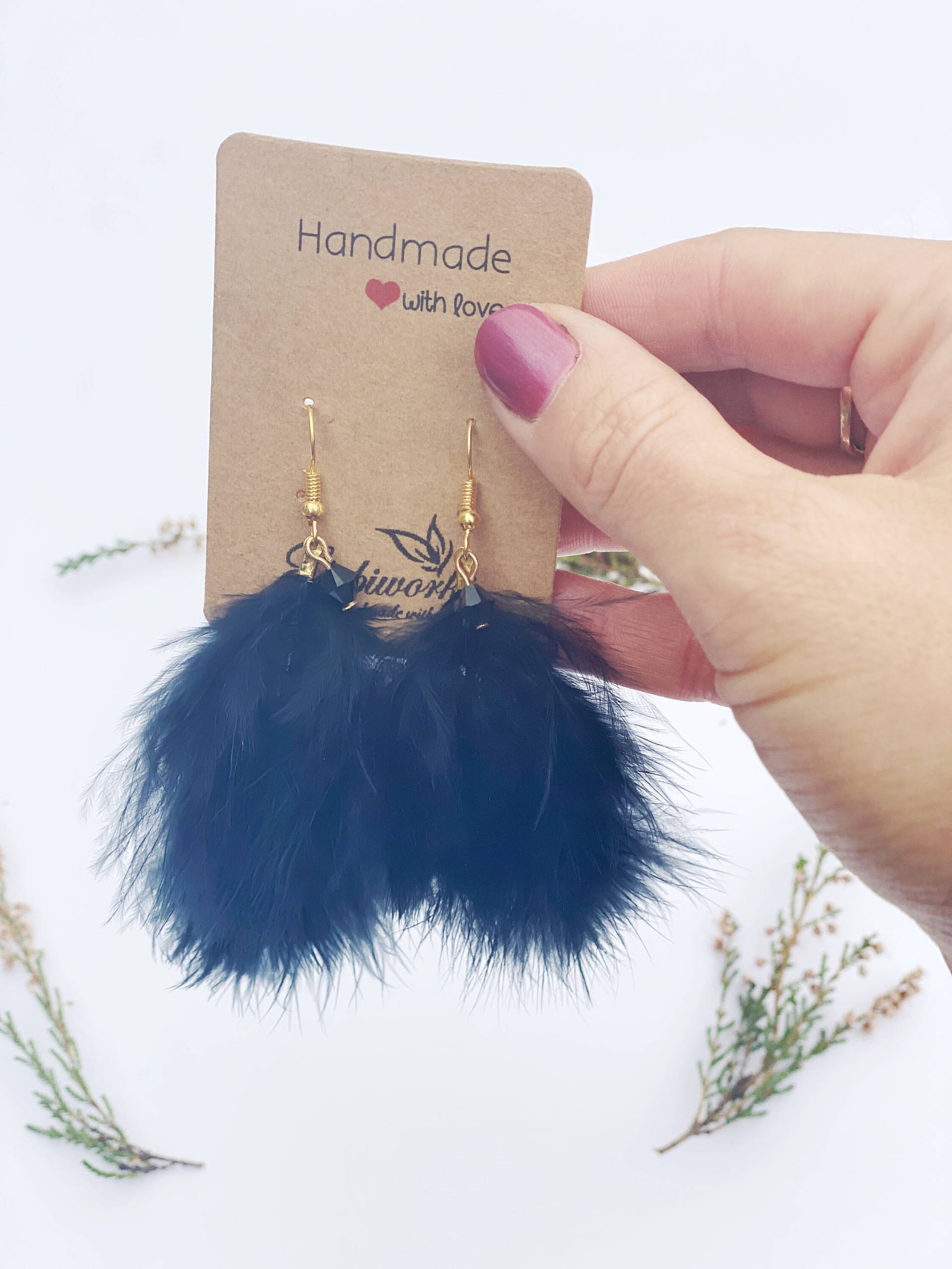 Handgemachte Feder Ohrringe, Schwarze Mode Frauen Schmuck von Gabiworks