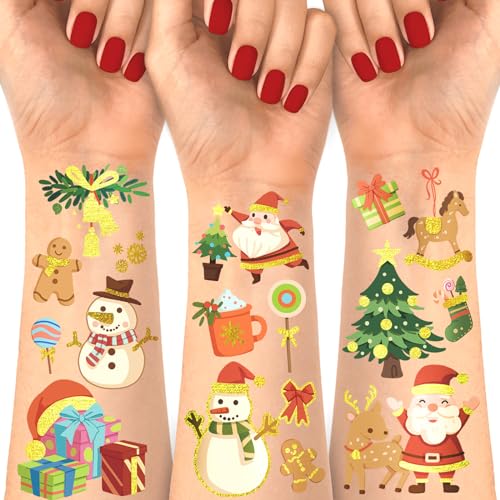 118 Stück temporäre Weihnachts-Tattoos für Kinder, gefälschte Tattoo-Aufkleber mit Weihnachtsmann, Rudolph, Weihnachtsbaum, Schneemann, Weihnachtsmütze, Strumpf für Weihnachtsparty-Geschenke… von Gabizafia