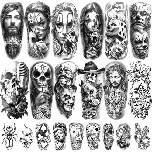 77 Blatt Chicano Temporäre Tattoos für Männer Frauen Erwachsene, Chicano Gangster Fake Tattoos Gefangener Tag der Toten von Gabizafia