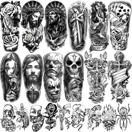 77 Sheets Christian Chicano Temporary Tattoos Adult Men Women Jesus Christ Religious Cholo Lowrider Fake Tattoos Stickers, Half Arm Sleeve Temp Tattoos for Adult Kids 77 Sheets Christian Chicano Temporary Tattoos Adult Men Women Jesus Christ Religious Cholo Lowrider Fake Tattoos Stickers, Half Arm Sleeve Temp Tattoos for Adult Kids von Gabizafia
