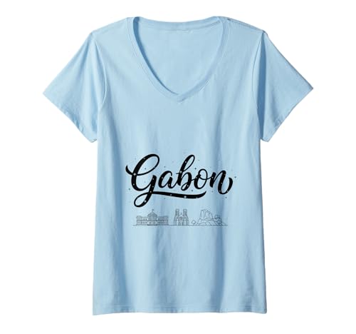 Damen Gabun Skyline Travel Vacation Outfits T-Shirt mit V-Ausschnitt von Gabon Casual Clothes T-Shirts