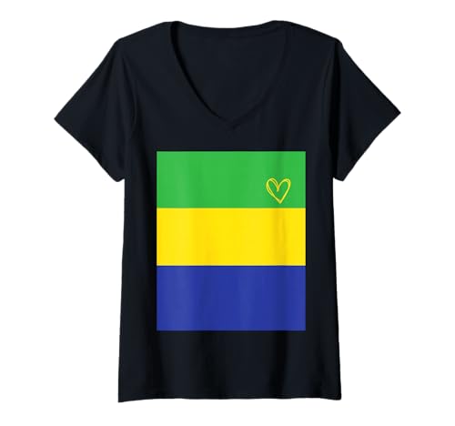 Damen Gabun-Flagge Gabunisches Herz Stolzer Erbe Nationalfeiertag T-Shirt mit V-Ausschnitt Damen Gabun-Flagge Gabunisches Herz Stolzer Erbe Nationalfeiertag T-Shirt mit V-Ausschnitt von Gabon Flag Gabonese Proud National Day Gifts Idea