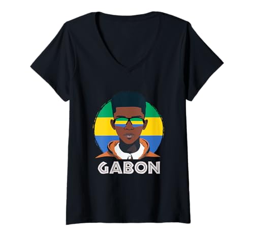Damen Gabun, Gabunische Flagge, Gabun-Junge, afrikanischer Junge, Gabunesischer Teenager T-Shirt mit V-Ausschnitt Damen Gabun, Gabunische Flagge, Gabun-Junge, afrikanischer Junge, Gabunesischer Teenager T-Shirt mit V-Ausschnitt von Gabon Flag Gifts for Gabonese Teens & Boys