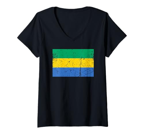 Damen Gabun-Flaggen-Grafik für Männer, Frauen, Kinder T-Shirt mit V-Ausschnitt von Gabon Flag Graphic Store