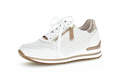 Gabor Damen Low-Top Sneaker, Frauen Halbschuhe,Wechselfußbett,Komfortable Mehrweite (H),Halbschuhe,Turnschuhe,Weiss/Champ/Natur,40.5 EU / 7 UK von Gabor