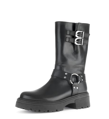 Gabor Damen Biker Boots, Frauen Stiefeletten,Best Fitting,Winterstiefeletten,Winterschuhe,gefüttert,Stiefel,schwarz(Altsilber),42 EU / 8 UK von Gabor