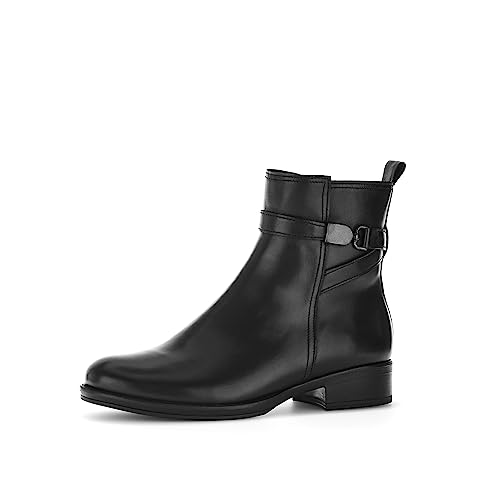 Gabor Damen Biker Boots, Frauen Stiefeletten,Wechselfußbett,Lammfell,uebergangsstiefel,flach,stiefel,bootee,booties,schwarz,44 EU / 9.5 UK von Gabor