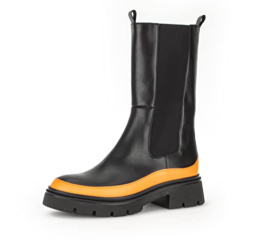 Gabor Damen Chelsea Boots, Frauen Stiefeletten,Wechselfußbett,halbstiefel,kurzstiefel,uebergangsschuhe,stiefel,schwarz/orange,40.5 EU / 7 UK von Gabor