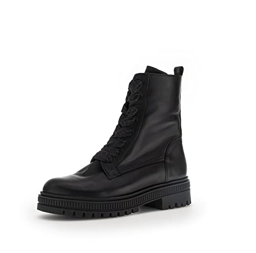 Gabor Damen Combat Boots, Frauen Stiefeletten,Wechselfußbett,Komfortable Mehrweite (H),uebergangsstiefel,warm,schwarz (Mel.),37.5 EU / 4.5 UK von Gabor