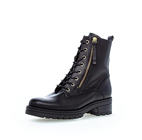 Gabor Damen Combat Boots, Frauen Stiefeletten,Wechselfußbett,Moderate Mehrweite (G),winterstiefel,gefüttert,schw(Flausch/gold),40.5 EU / 7 UK von Gabor